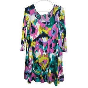 Tori Richard Honolulu Tunic Dress Multicolor Pullover Abstract 3/4 Sleeves XS